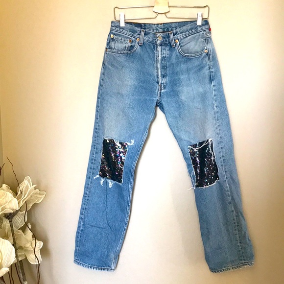 Levi's Denim - levi's 501 butterfly jeans with sequin on knee 31